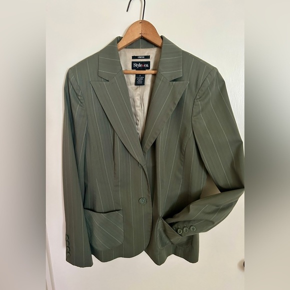 Style & Co. Olive Green Pinstripe Blazer SZ 12 - Picture 12 of 13